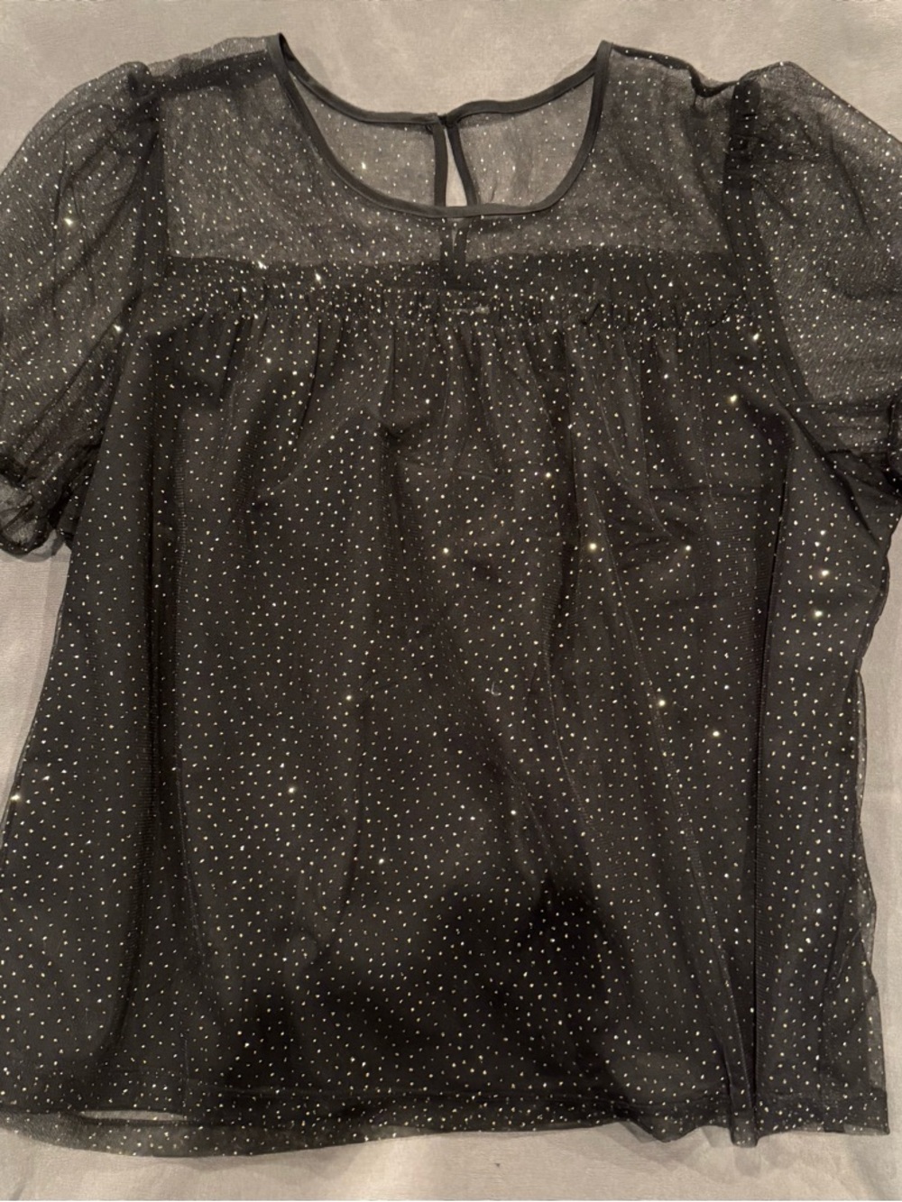 Banana Republic Factory Black Sheer Dot Puff-Sleeve Blouse
